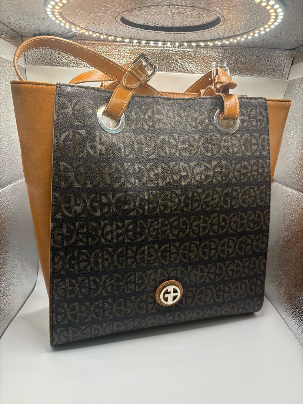 Giani Bernini Brown and Tan Logo-Print Tote